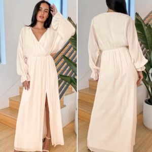 Lulu's Heart's Whim Cream Surplice Long Sleeve Maxi Dress Size M